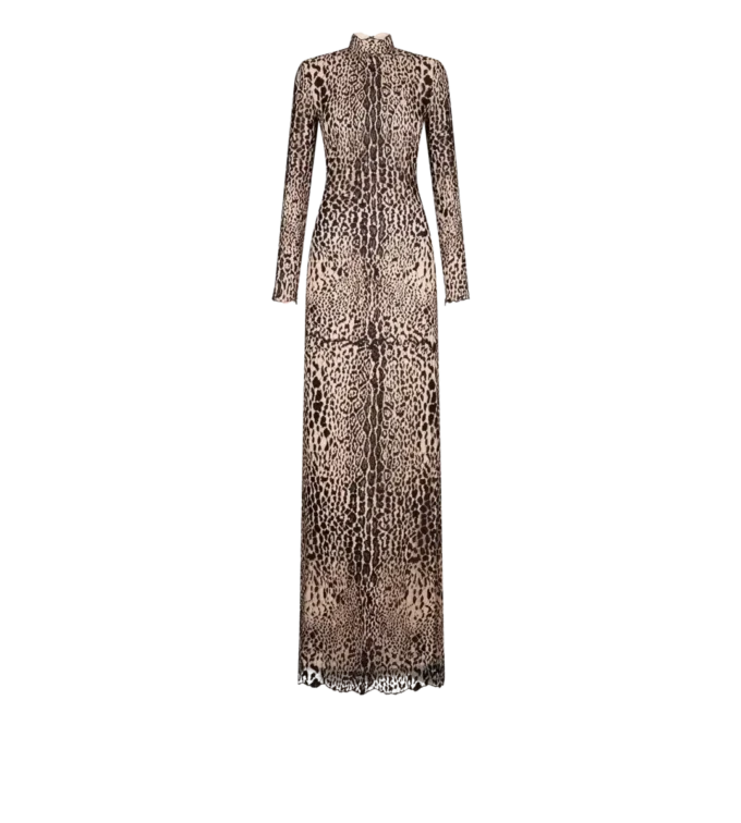 Robe de soirée à manches longues et col montant