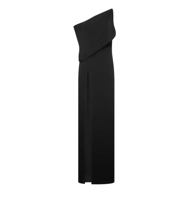 Robe de soirée à épaules dénudées et fente latérale