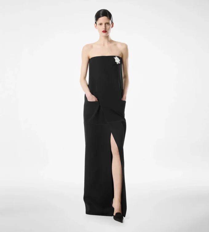 Robe de soirée sans bretelles en laine élégante Robe de soirée sans bretelles en laine élégante