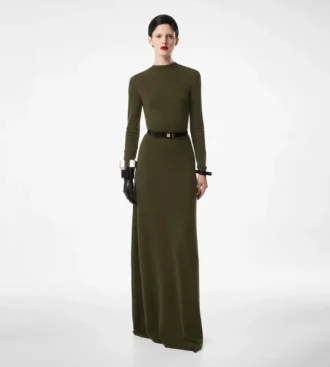 Robe droite à col rond en cachemire et soie fine Full Needle