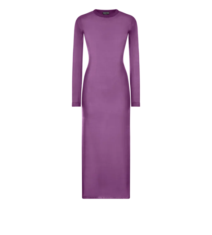 Robe en soie à col rond et longueur cheville