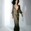 Robe longue à col en V et dos nu