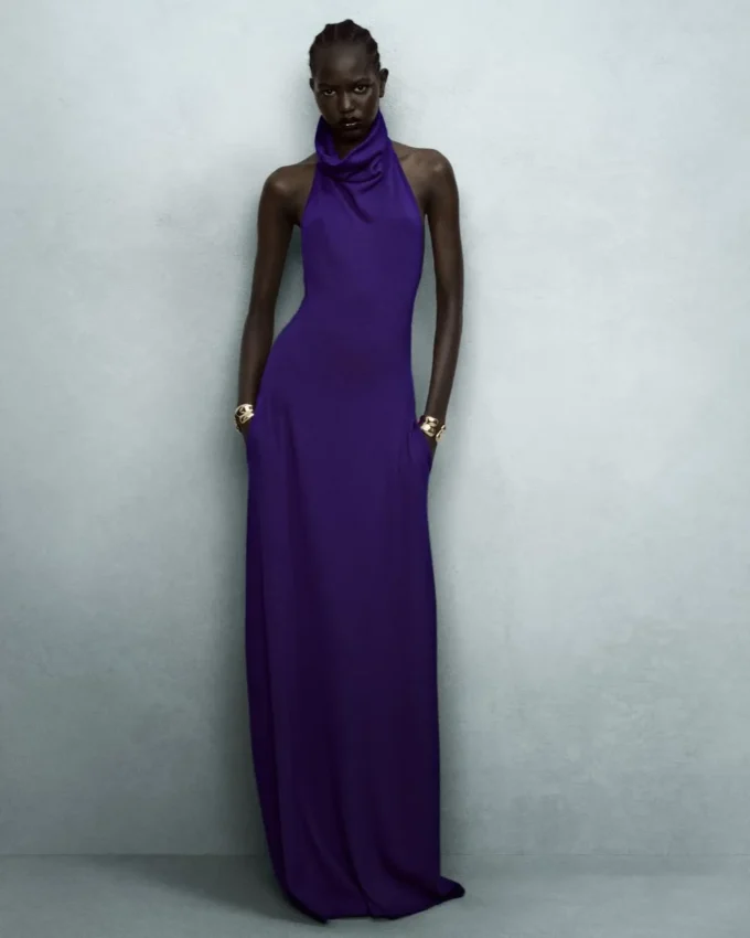 Robe longue à dos nu avec poches et dos nu