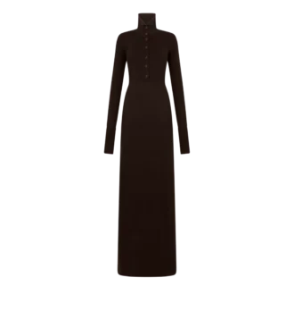 Robe longue en cachemire à col roulé ouvert