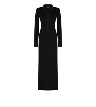 Robe longue en laine stretch à mailles fines