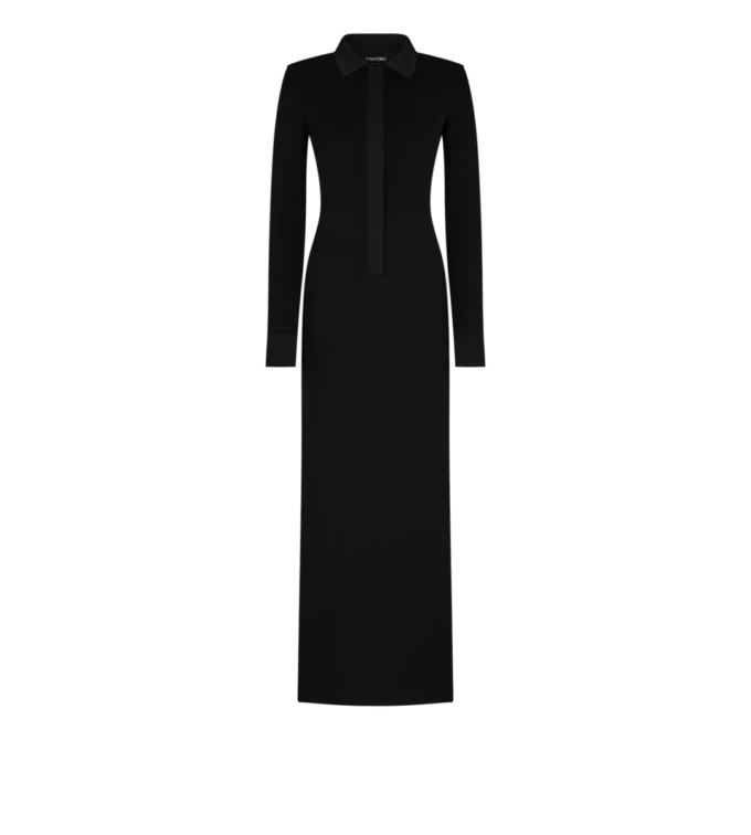 Robe longue en laine stretch à mailles fines Robe longue en laine stretch à mailles fines