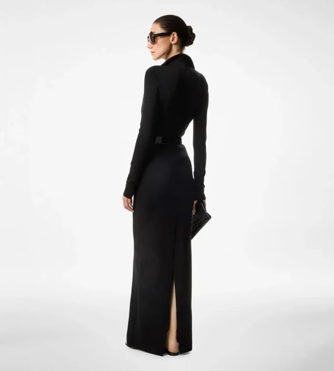 Robe longue en laine stretch à mailles fines Robe longue en laine stretch à mailles fines