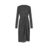 Robe longue à manches longues en soie imprimée sable avec détails en cuir Robe longue à manches longues en soie imprimée sable avec détails en cuir