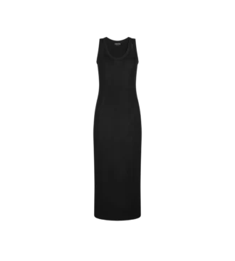 Robe mi-longue à bretelles et à côtes ornée de micro-paillettes
