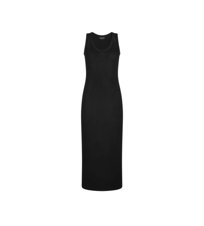 Robe mi-longue à bretelles et à côtes ornée de micro-paillettes Robe mi-longue à bretelles et à côtes ornée de micro-paillettes