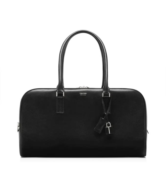 Sac bowling en cuir grainé souple à double fermeture éclair Sac bowling en cuir grainé souple à double fermeture éclair
