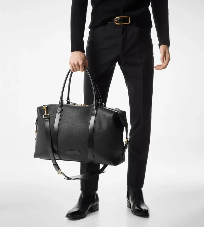 Sac de voyage en cuir lisse avec boucle latérale
