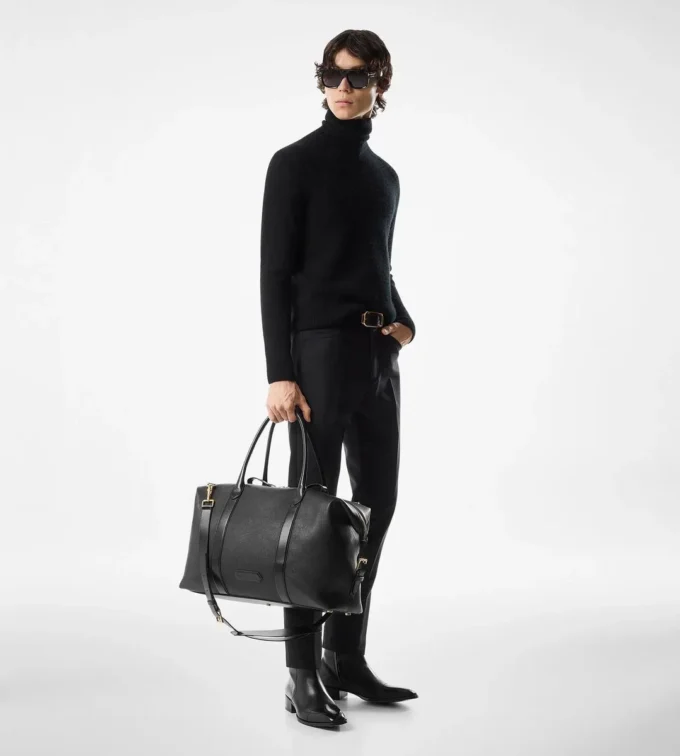 Sac de voyage en cuir lisse avec boucle latérale