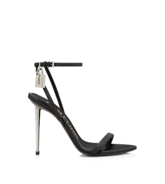 Sandales à bout pointu en cuir brillant avec cadenas