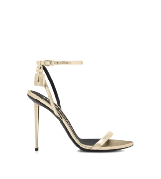 Sandales à bout pointu et talon nu en cuir nappa laminé