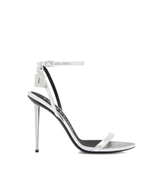 Sandales à bout pointu et talon nu en cuir nappa laminé