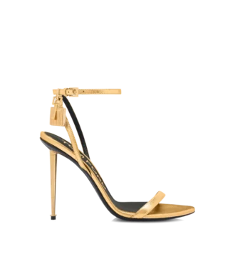Sandales à bout pointu et talon nu en cuir nappa laminé