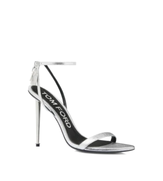 Sandales à bout pointu et talon nu en cuir nappa laminé