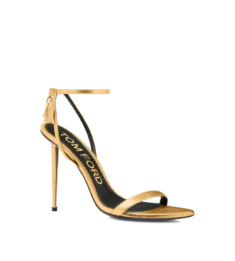 Sandales à bout pointu et talon nu en cuir nappa laminé
