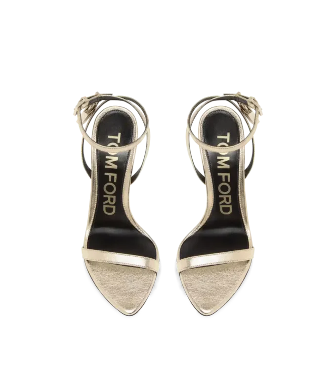 Sandales à bout pointu et talon nu en cuir nappa laminé