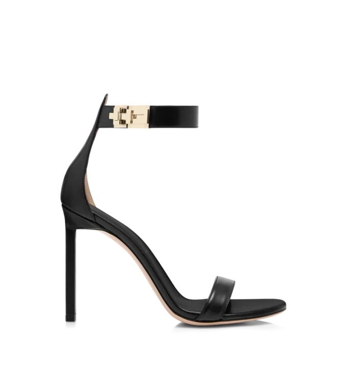 Sandales à bride cheville en cuir brillant avec boucle en T