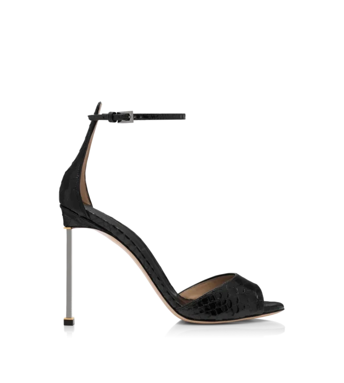Sandales à bride cheville en python imprimé semi-brillant