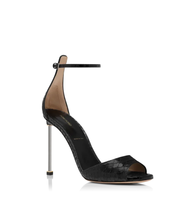 Sandales à bride cheville en python imprimé semi-brillant