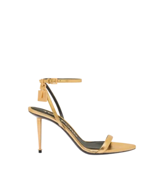 Sandales ouvertes à bout pointu en cuir nappa laminé avec cadenas 85 mm