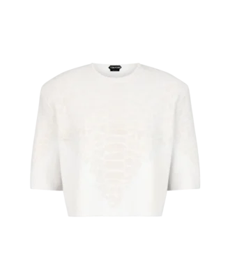 T-shirt à col rond en mérinos et cachemire avec détail python en relief en chenille de soie T-shirt à col rond en mérinos et cachemire avec détail python en relief en chenille de soie