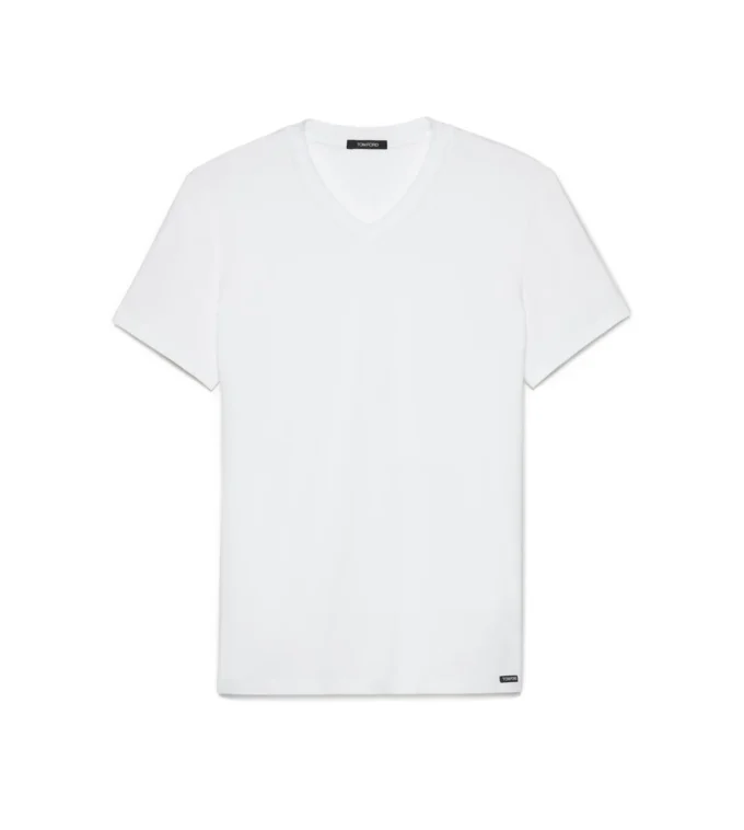 T-shirt en coton à col en V T-shirt en coton à col en V