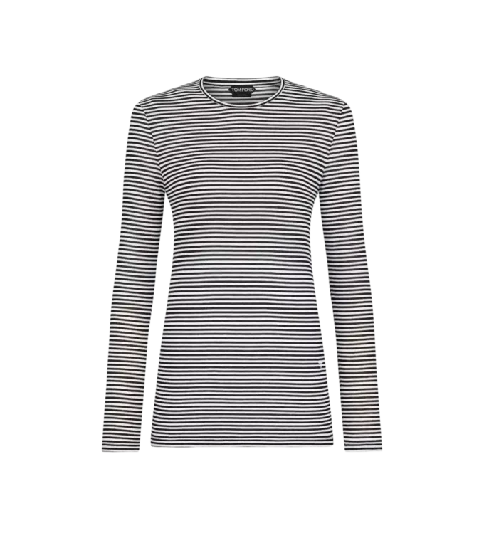 T-shirt à manches longues rayé avec logo TF brodé ton sur ton