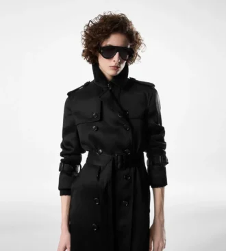 Trench-coat avec sous-col en cuir