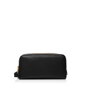 Trousse de toilette double fermeture éclair en cuir grainé