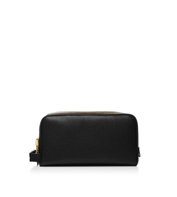 Trousse de toilette double fermeture éclair en cuir grainé