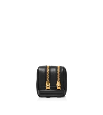 Trousse de toilette double fermeture éclair en cuir grainé