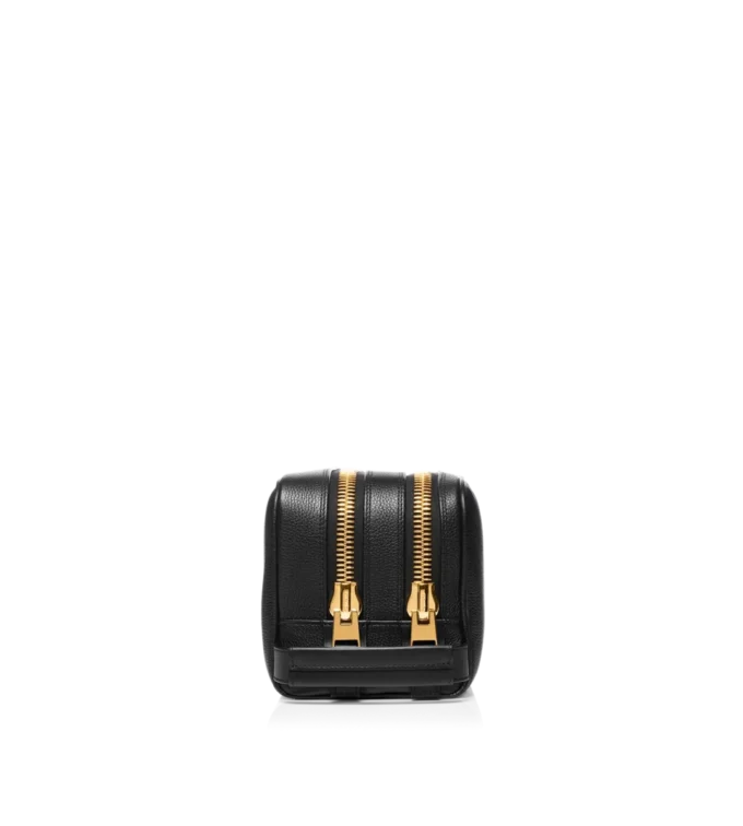 Trousse de toilette double fermeture éclair en cuir grainé