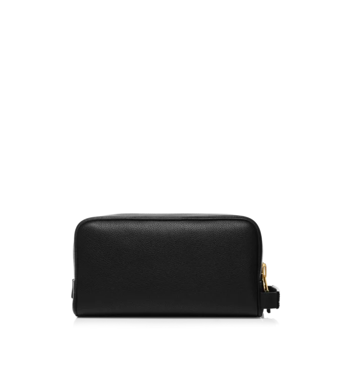 Trousse de toilette double fermeture éclair en cuir grainé