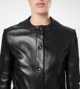 Veste cardigan en cuir nappa