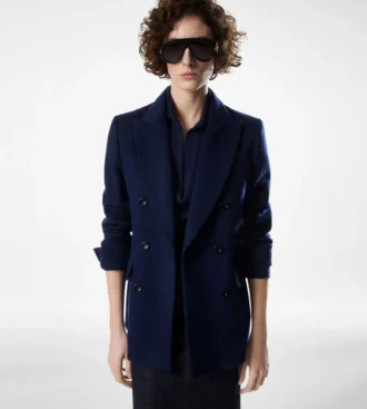 Veste croisée avec sous-col en cuir