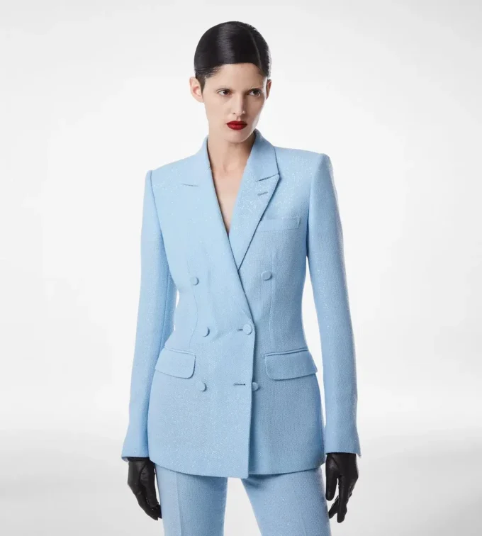 Veste croisée en crêpe de laine mélangée à paillettes Veste croisée en crêpe de laine mélangée à paillettes