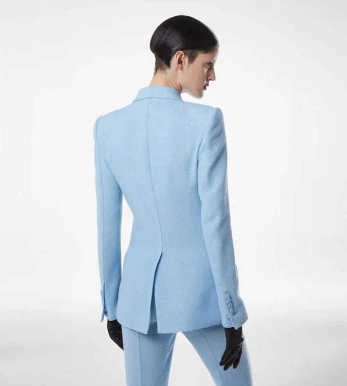 Veste croisée en crêpe de laine mélangée à paillettes Veste croisée en crêpe de laine mélangée à paillettes