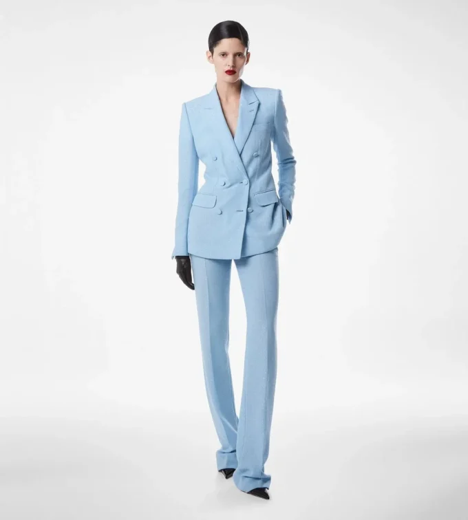 Veste croisée en crêpe de laine mélangée à paillettes Veste croisée en crêpe de laine mélangée à paillettes