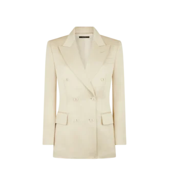 Veste croisée « Wallis » en soie et twill de laine