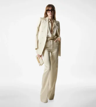 Pantalon bootcut ajusté en twill de soie et laine