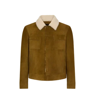 Veste de camionneur en daim brossé avec col en peau lainée