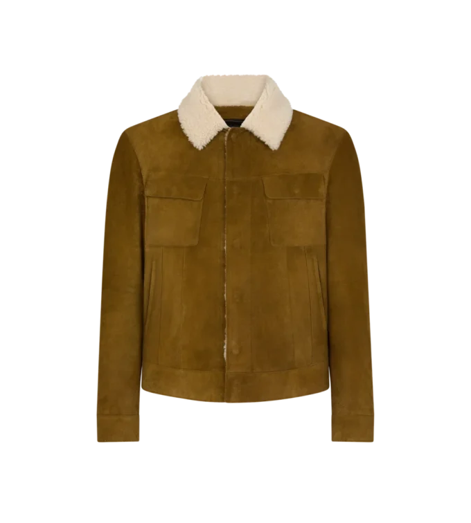 Veste de camionneur en daim brossé avec col en peau lainée Veste de camionneur en daim brossé avec col en peau lainée