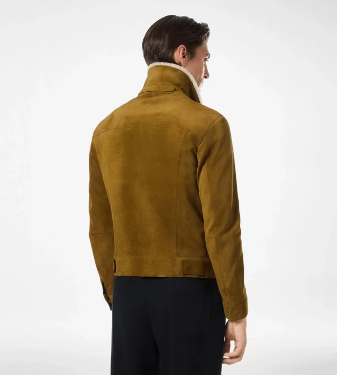 Veste de camionneur en daim brossé avec col en peau lainée Veste de camionneur en daim brossé avec col en peau lainée