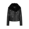 Veste de motard asymétrique en cuir avec peau lainée Veste de motard asymétrique en cuir avec peau lainée