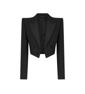 Veste de smoking courte à double boutonnage en laine et soie mélangées