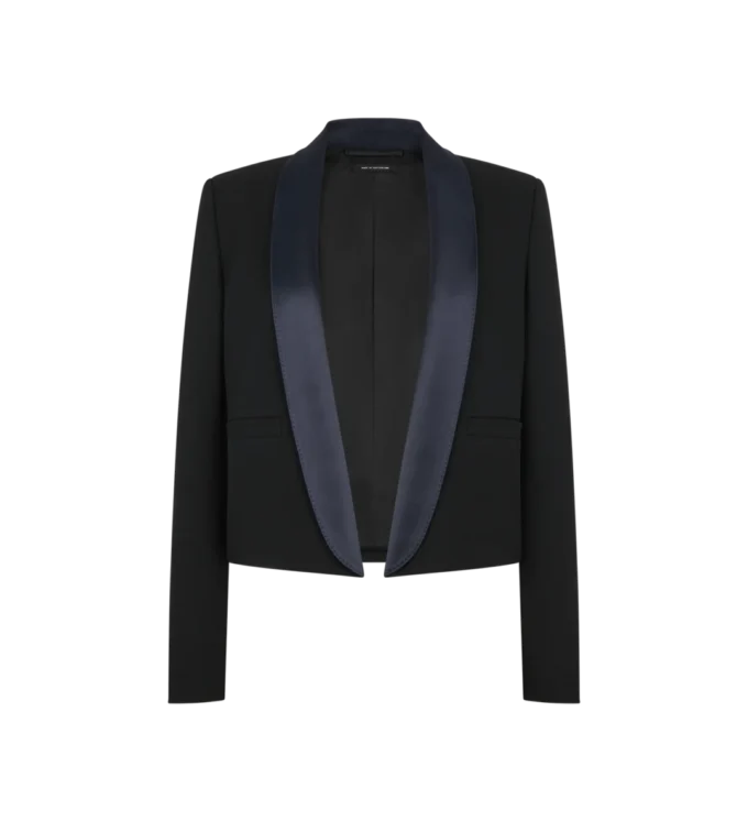 Veste de smoking courte à revers châle et boutonnage simple bicolore Veste de smoking courte à revers châle et boutonnage simple bicolore
